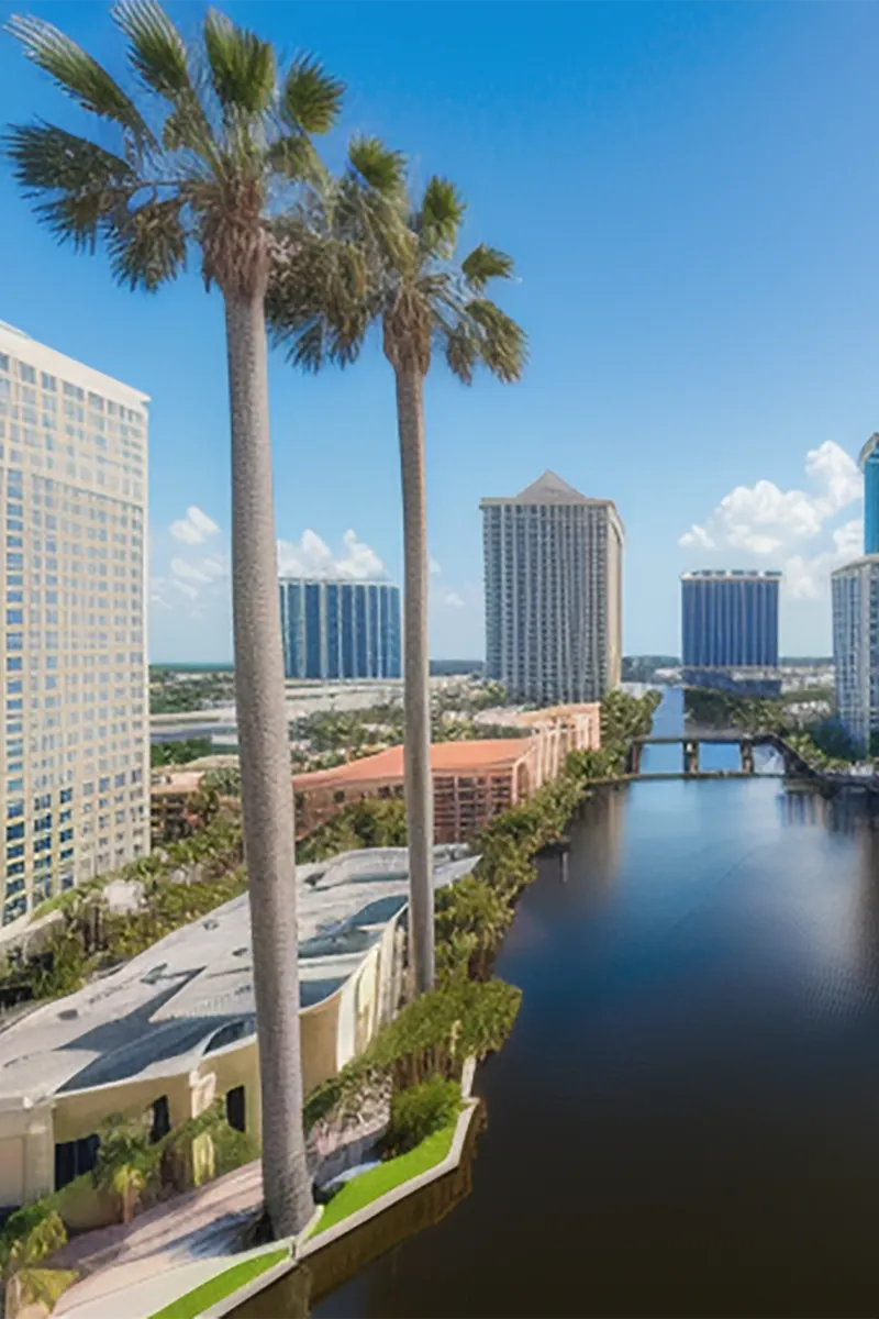 Orlando, FL Skyline by day with palms | Air Conditioning Repair | Orlando, FL | Sunshine Heating & Air Conditioning
